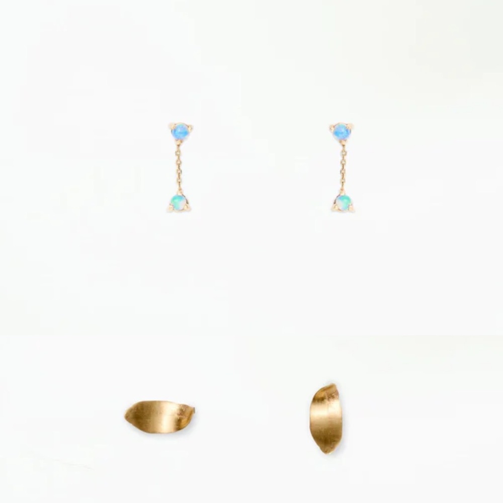 new WWAKE Two Step Opal Chain  (PAIR) and Gold Smudge Wisp (SINGLE) Earrings